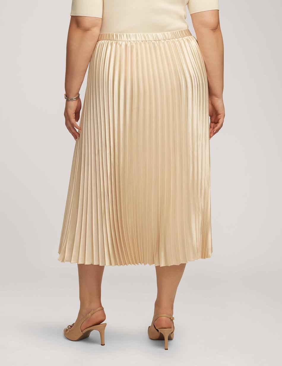 White Anne Klein Satin Crepe Pull On Pleated Skirt Plus Size | NZZDE98740