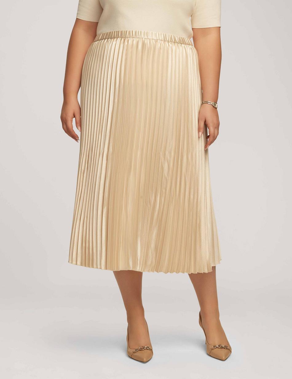 White Anne Klein Satin Crepe Pull On Pleated Skirt Plus Size | NZZDE98740