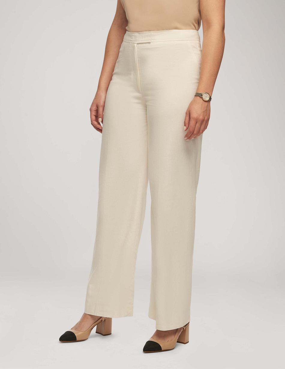 White Anne Klein Solid Linen Fly Front Wide Leg Trouser Bottoms | NZZPD33957