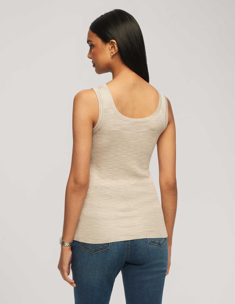 White Anne Klein Space Dye Yarn Scoop Neck Tank Tops | QNZWA75946