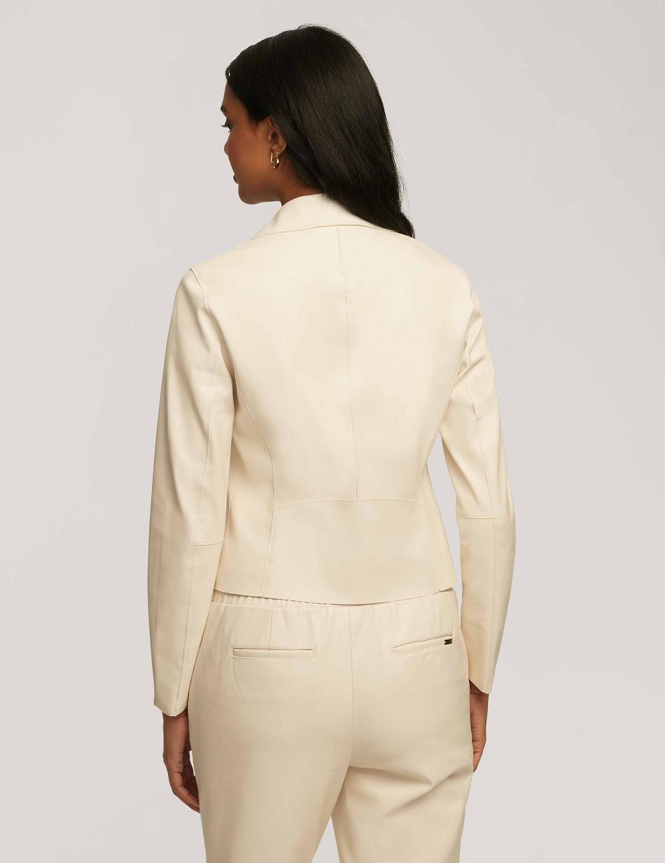 White Anne Klein Vegan Leather Zip Front Moto Blazers | LNZSX49473