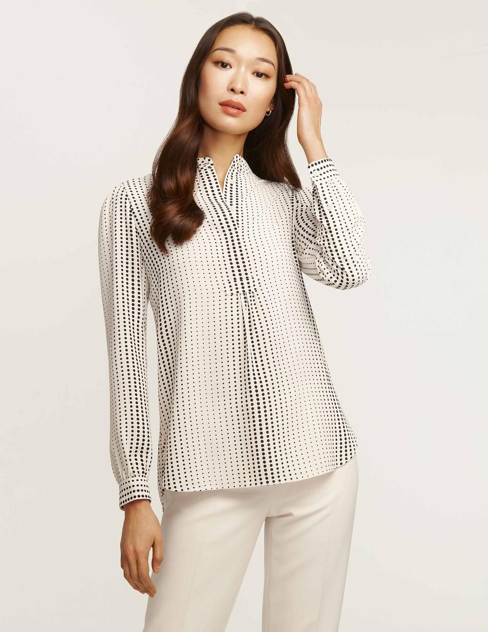 White / Black Anne Klein Florentine Dot Print Poet Blouse Tops | ANZDF45526