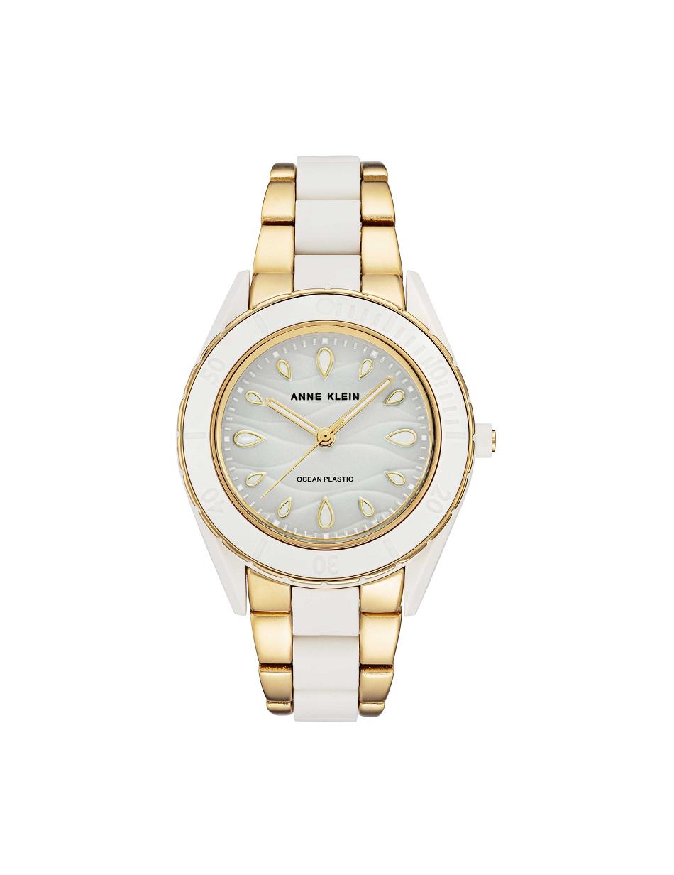 White / Gold Anne Klein Solar Recycled Ocean Plastic Bracelet Watch Considered | NZJBT25397