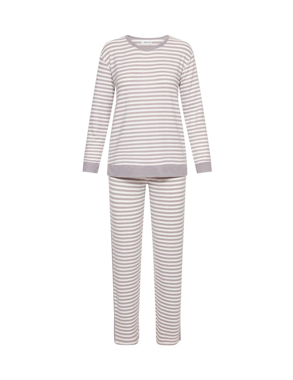 White / Grey Anne Klein Long Sleeve Pajama Set Sleepwear | DNZVO17761