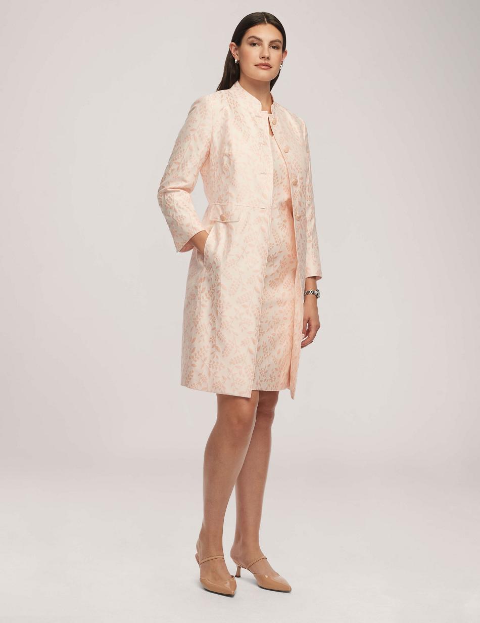 White / Pink Anne Klein Jacquard Topper With Stand Collar Blazers | MNZHR60752