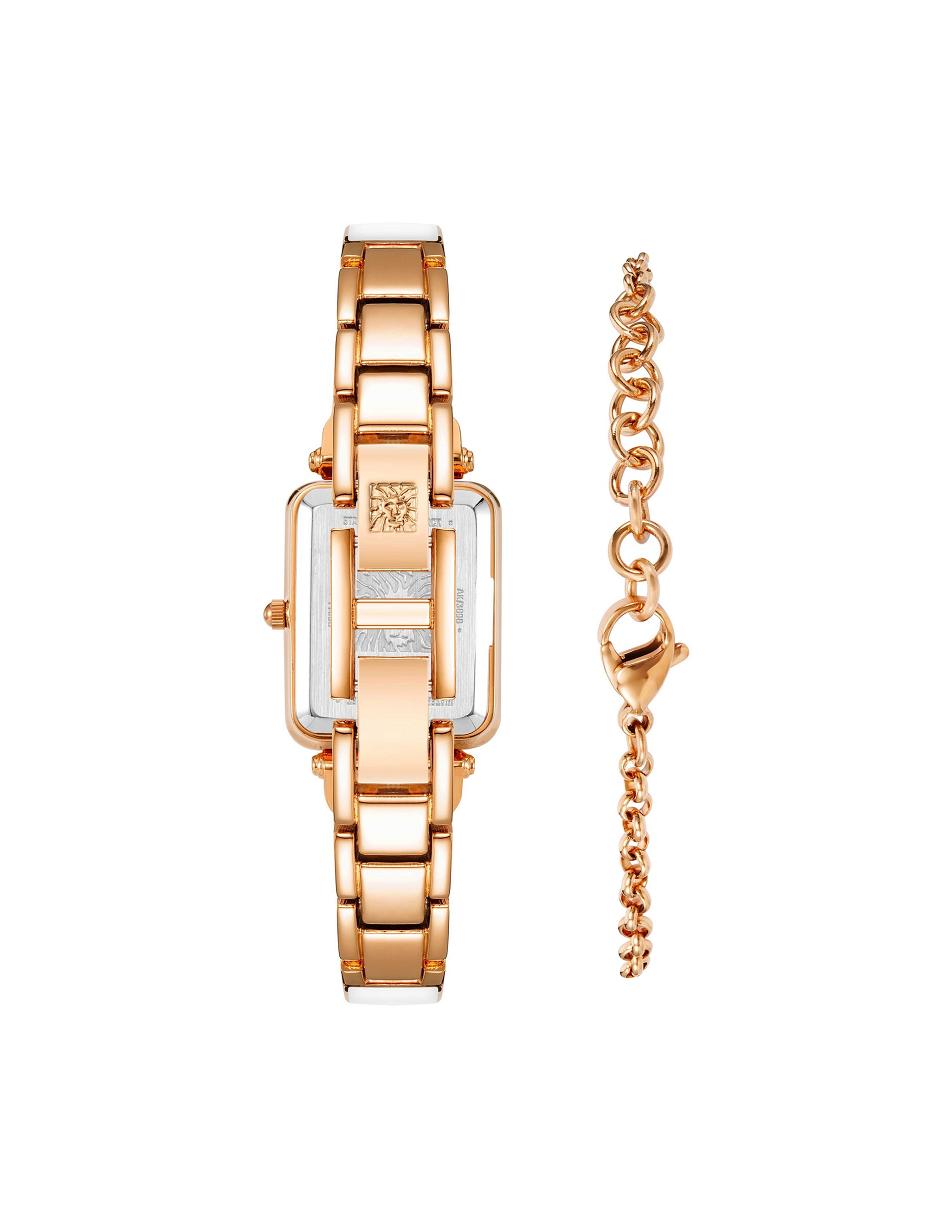 White / Rose / Gold Anne Klein Case Watch and Bracelet Set Rectangular | NZNEJ93516