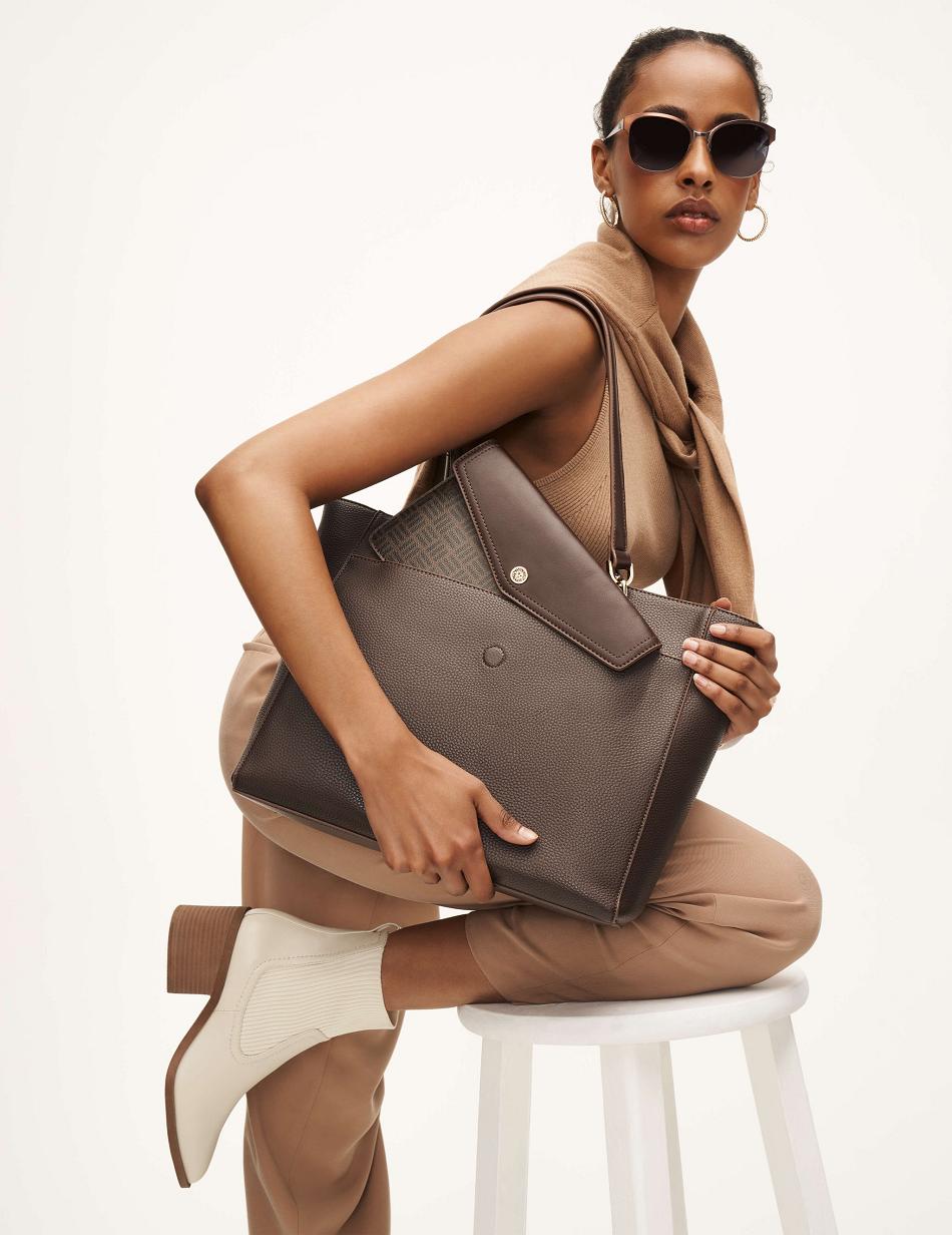 chocolate Anne Klein Large With Pouch Tote Bags | GNZUC68574