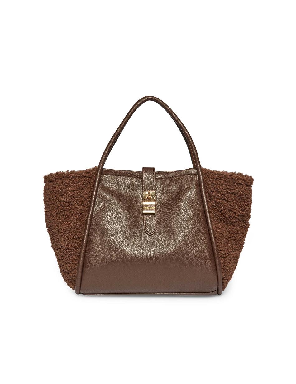 chocolate Anne Klein Mixed Media Sherpa Lock Tote Bags | ZNZMJ20133