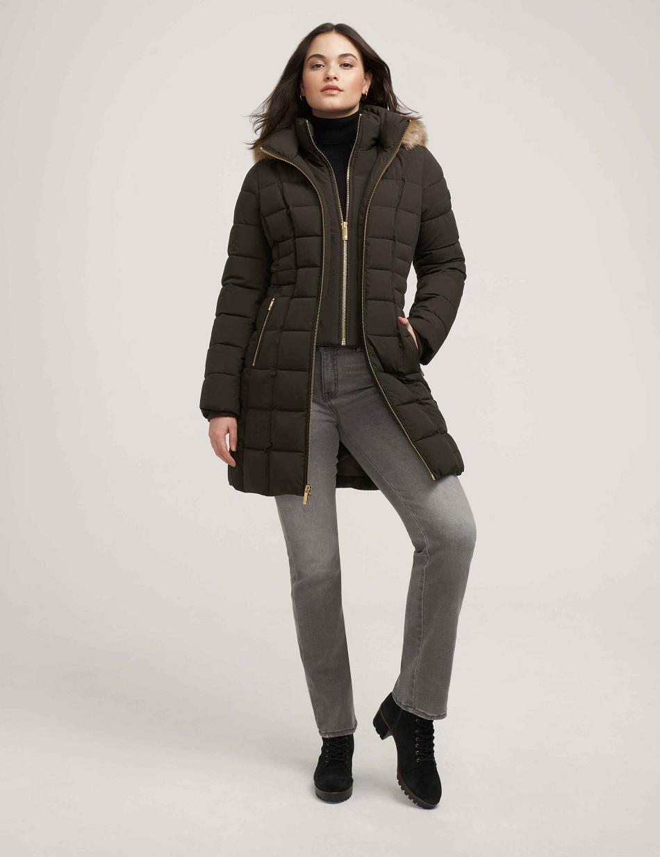 deep green Anne Klein Hooded Puffer Coat Outerwear | FNZUI98942