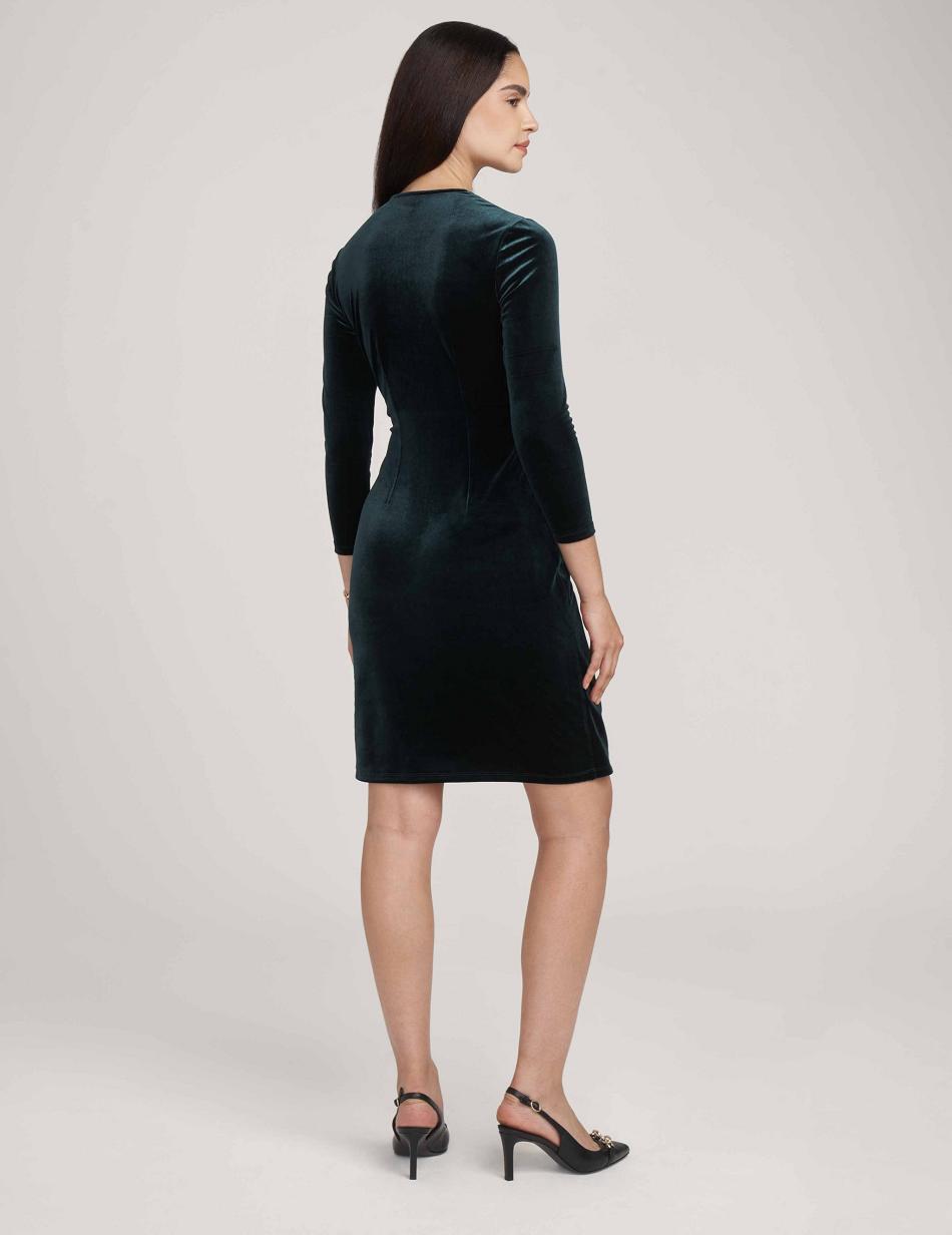 deep green Anne Klein Velvet Classic Faux Wrap Dress | NZEGJ50643